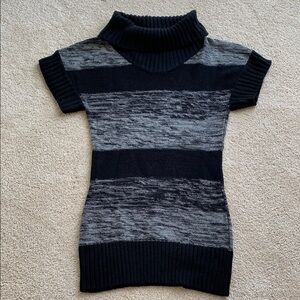 Black and Gray Striped Turtleneck Sweater